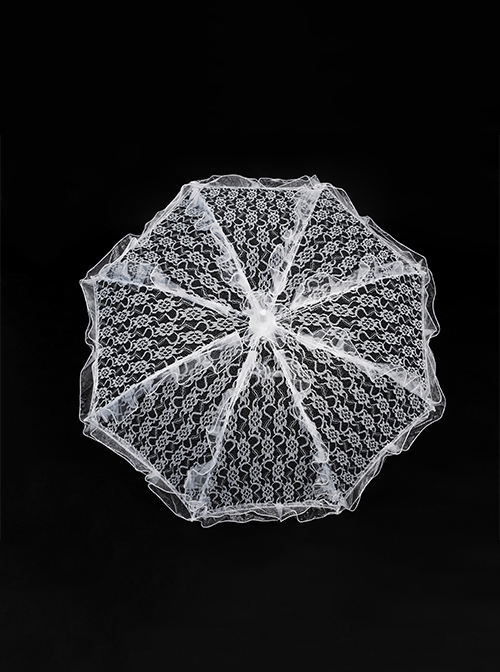 White Irregular Texture Gauze Umbrella Stand Alloy Material Stitching Falbala Gothic Thin Lace Umbrella