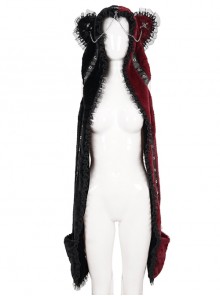 Black And Red Devil Sheep Head Chain With Metal Skull Palm Punk Wind Plush Hooded Scarf