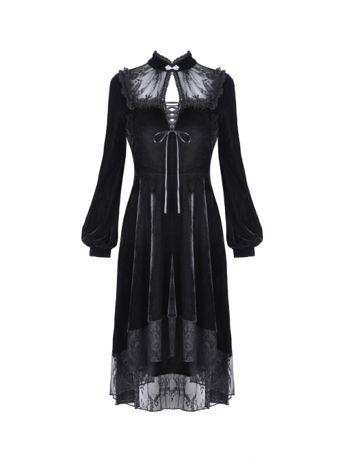knee length dresses for ladies Black Ribbed Lace Up Long Sleeve Mini Dress