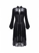 Black Lace Embroidery Chest Lace-Up Long Sleeves Velvet Gothic Dress