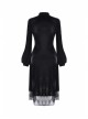 Black Lace Embroidery Chest Lace-Up Long Sleeves Velvet Gothic Dress