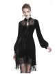 Black Lace Embroidery Chest Lace-Up Long Sleeves Velvet Gothic Dress