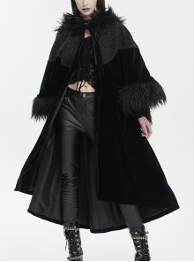 Black Jacquard Fabric Petal Stitching Three-Dimensional Webbing Cape-Like Wide Wool Sleeves Gothic Fur Collar Jacket