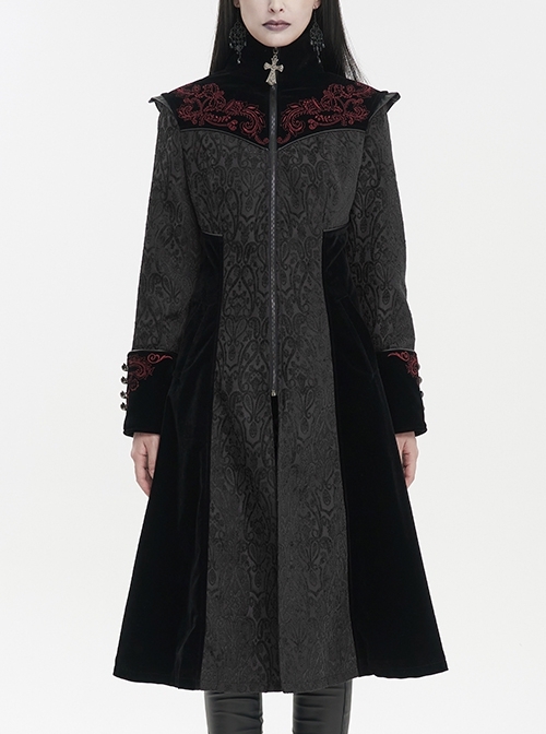 Black Jacquard Studded Mushroom Buckle Metal Cross Gothic Embroidered Jacket