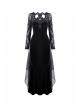 Black Chest Hollow Gauze Embroidery Mermaid Hem Gothic Maxi Dress
