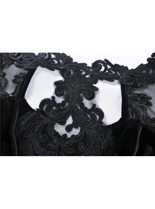 Black Chest Hollow Gauze Embroidery Mermaid Hem Gothic Maxi Dress