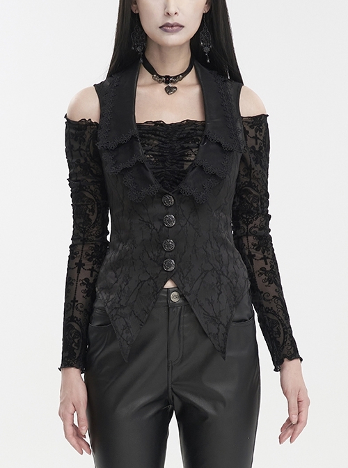 Black Plum Blossom Texture Deep V Back Rope Adjustable Gothic Vest