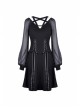 Black V-Neck Chest Star Bandage Lace-Up Long Gauze Sleeves Punk Dress
