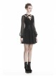 Black V-Neck Chest Star Bandage Lace-Up Long Gauze Sleeves Punk Dress