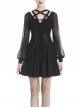 Black V-Neck Chest Star Bandage Lace-Up Long Gauze Sleeves Punk Dress