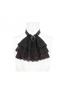 Four-Button Adjustable Multi-Layer Lace Black Red Gothic Collar Flower