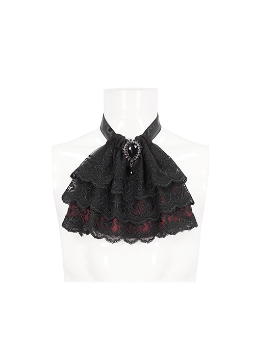 Four-Button Adjustable Multi-Layer Lace Black Red Gothic Collar Flower
