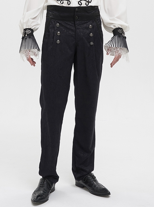 High Waist Jacquard Double Breasted Black Vintage Punk Trousers