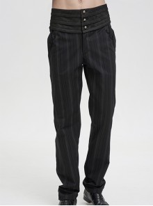 Mid-High Waist Micro-Elastic Stripe Woven Stitching Three-Dimensional Jacquard Black Retro Gothic Trousers