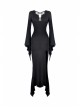 Black Chest Lace-Up Long Sleeves Slit Hem Maxi Tight Gothic Dress