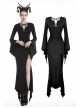 Black Chest Lace-Up Long Sleeves Slit Hem Maxi Tight Gothic Dress