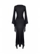 Black Chest Lace-Up Long Sleeves Slit Hem Maxi Tight Gothic Dress