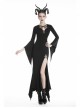 Black Chest Lace-Up Long Sleeves Slit Hem Maxi Tight Gothic Dress