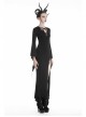 Black Chest Lace-Up Long Sleeves Slit Hem Maxi Tight Gothic Dress