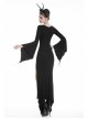 Black Chest Lace-Up Long Sleeves Slit Hem Maxi Tight Gothic Dress