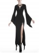 Black Chest Lace-Up Long Sleeves Slit Hem Maxi Tight Gothic Dress