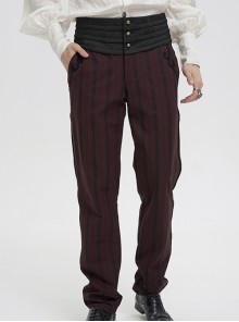Mid-High Waist Micro Elastic Striped Woven Stitching Three-Dimensional Jacquard Wine Red Retro Gothic Trousers