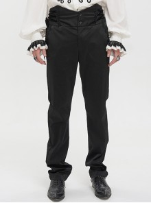 Black High Waist Pattern Side Side Adjustable Retro Gothic Leather Pants