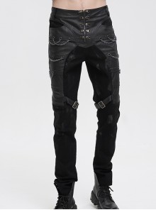 Black Slim Fit Zip Stud Side Chain Eyelet Gothic Rock Trousers