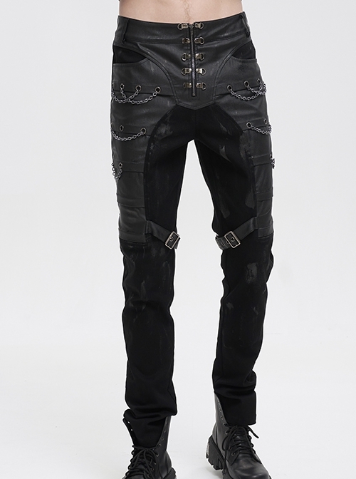 Black Slim Fit Zip Stud Side Chain Eyelet Gothic Rock Trousers