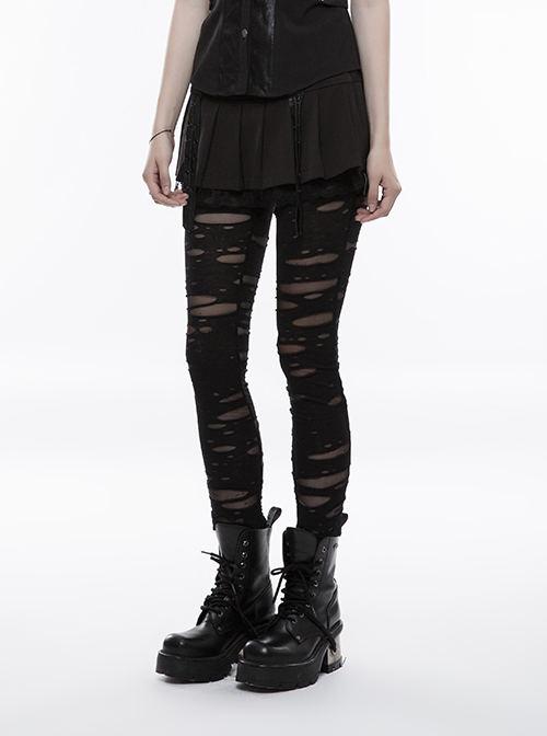 Gothic Black Mesh Close Fitting Long Leggings
