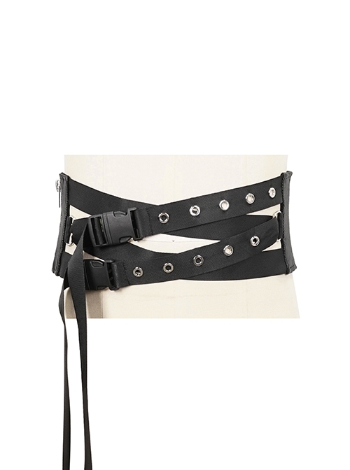 Black Cutout Metal Eyelets Adjustable Elastic Rope Punk Rock Belt
