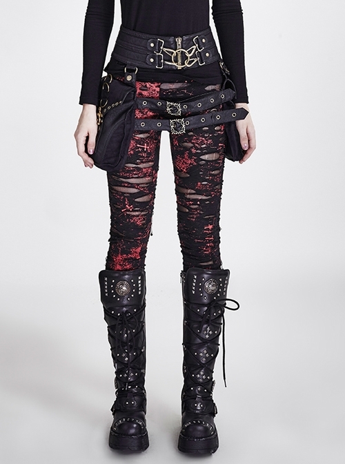Gothic Black-Red Mesh Close Fitting Long Leggings
