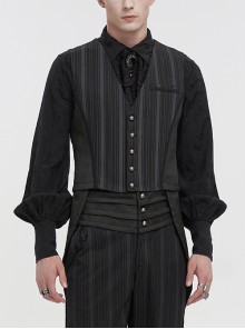 Retro Micro-Elastic Thick Stripe Stitching Three-Dimensional Texture Detachable Black Punk Style Swallowtail Vest
