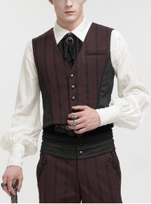 Retro Micro-Elastic Thick Stripe Stitching Three-Dimensional Texture Detachable Wine Red Punk Style Swallowtail Vest