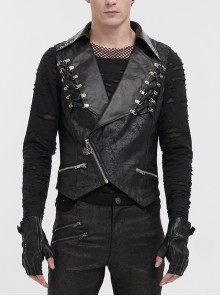 Black Lapel Fitted Atomized Crack Front Chest Crossover Rope Punk Fashion Vest