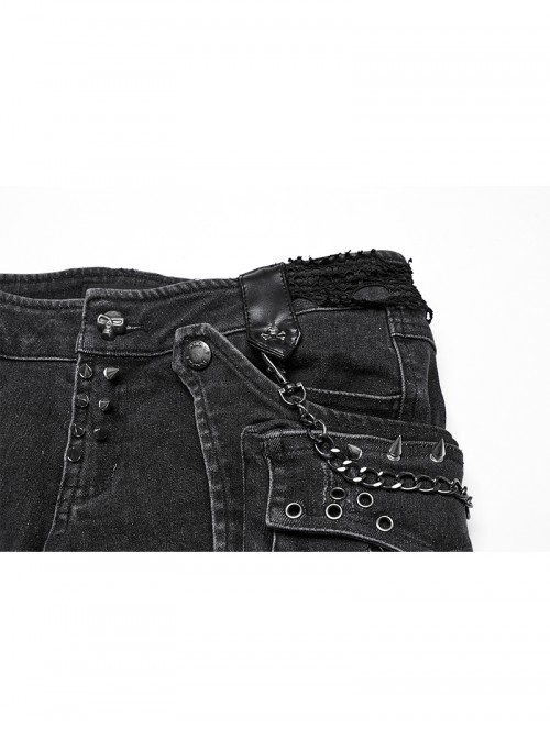 Black Elastic Wash Water Denim Shorts