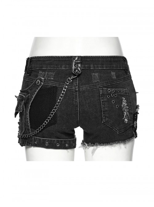 Black Elastic Wash Water Denim Shorts