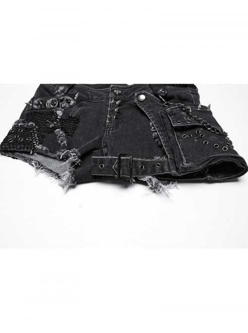 Black Elastic Wash Water Denim Shorts