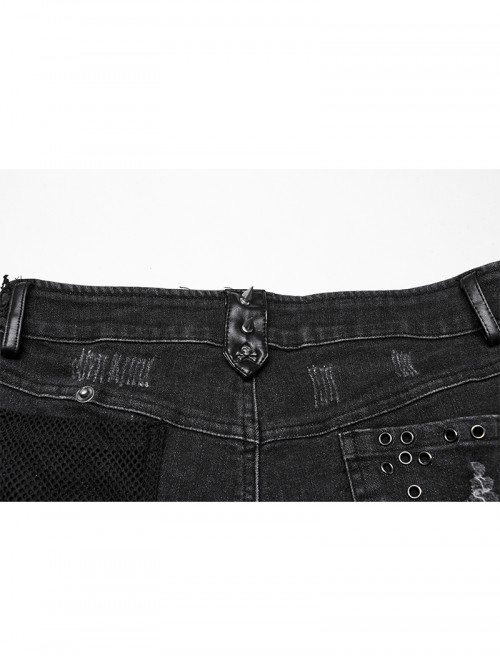 Black Elastic Wash Water Denim Shorts