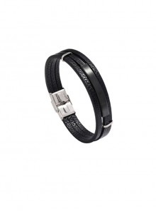 Simple Black Multi-Layer Braided Glossy Personality Punk Style Fashion All-Match Men's Bracelet