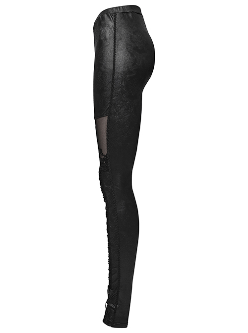 Gothic Black Flocking Bind Lace Skinny Leggings