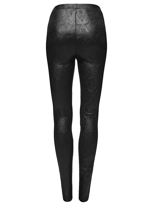 Gothic Black Flocking Bind Lace Skinny Leggings