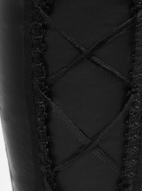 Gothic Black Flocking Bind Lace Skinny Leggings