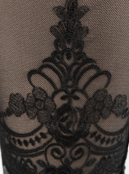 Gothic Black Flocking Bind Lace Skinny Leggings