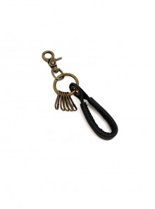 Personalized Hand-Woven Vintage Leather Antique Bronze Metal Ring Keychain