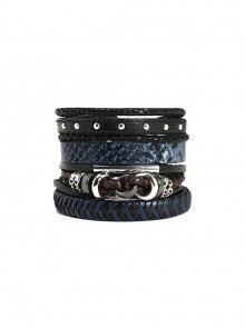 Fashion Trend Creative Braided Multilayer Leather Men's Four-Piece Bracelet Set