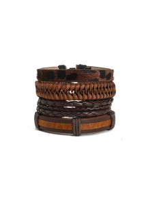 Fashion Trend Creative Retro Hand-Woven Leather Four-Piece Bracelet