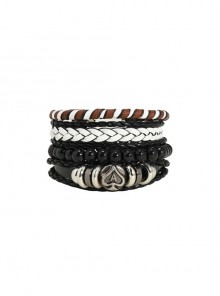 Creative Trend Multi-Layer Braided Wooden Bead Leather Four-Piece Bracelet