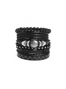 Simple Personality Woven Wooden Beads Black Five-Piece Bracelet