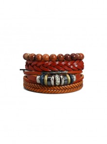 Brown Leather Retro Simple Hand-Woven Four-Piece Bracelet
